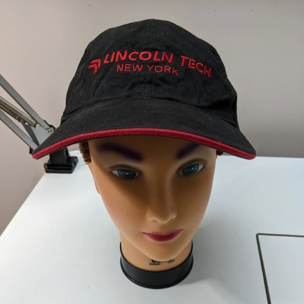 Lincoln Tech New York Embroidered Hat, Black/Red with Adj, Size Strap, One Size